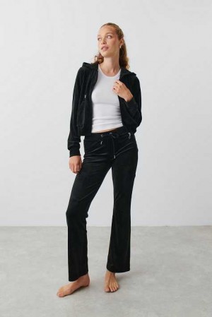 Black Women Gina Tricot Velour Trousers | 83GYIUFMQ