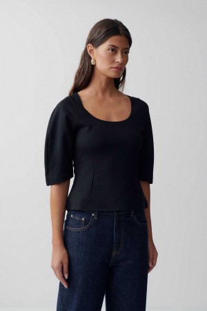 Black Women Gina Tricot Waisted Top | 46JLGSCZO