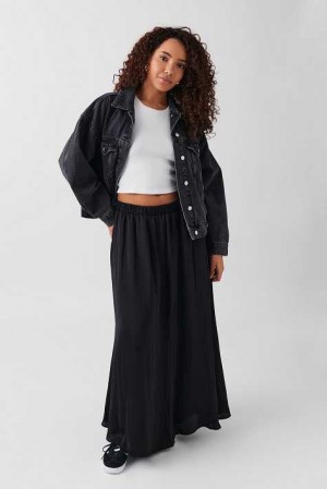 Black Women Gina Tricot Wide Maxi Skirts | 39MWCFGHP