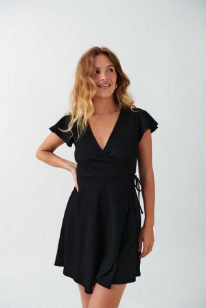 Black Women Gina Tricot Wrap Dress | 98SGZBAET