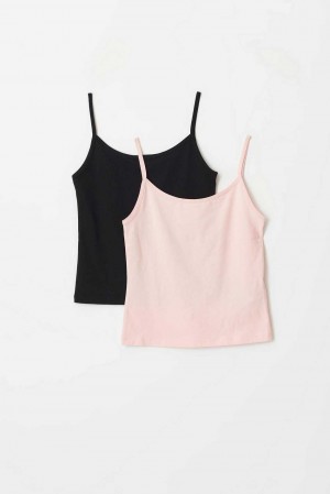 Black Young Gina Tricot 2 Pack Y Basic Tank Top | 76IOCLZUA