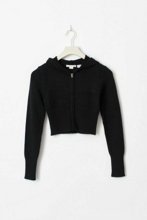 Black Young Gina Tricot Knitted Yoga Hoodie | 56ZTGAWLP