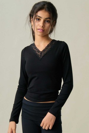 Black Young Gina Tricot Y Lace Top | 37LOWXQIA