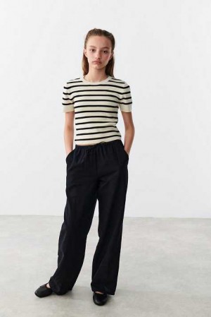 Black Young Gina Tricot Y Linenmix Trousers | 17UZTMOGK