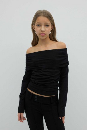 Black Young Gina Tricot Y Off Shoulder Top | 87SQTRWEC