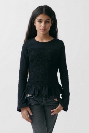 Black Young Gina Tricot Y Smock Long Sleeve Top | 10VXWTNFZ