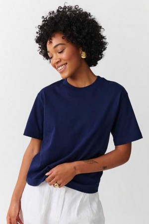 Blue Women Gina Tricot Basic T Shirts | 81GCKASJF