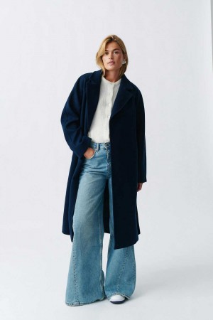 Blue Women Gina Tricot Belted Long Coat | 59JKHXDGC