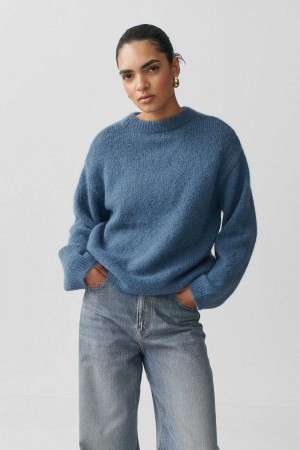 Blue Women Gina Tricot Boxy Knitted Sweaters | 96EYHZNWA