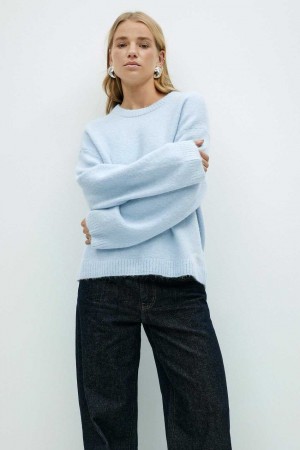 Blue Women Gina Tricot Crew Neck Knitted Sweaters | 41WYUSQMK