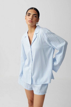 Blue Women Gina Tricot Flannel Pyjamas | 51ZLUEWRO