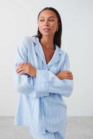 Blue Women Gina Tricot Flannel Pyjamas | 36NRMPJTW