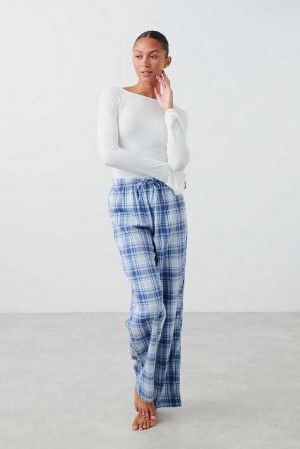 Blue Women Gina Tricot Flannel Pyjamas | 40ELCZPUF