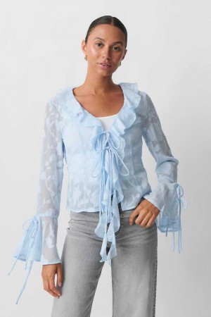 Blue Women Gina Tricot Frill Blouse | 45UPKRMIW