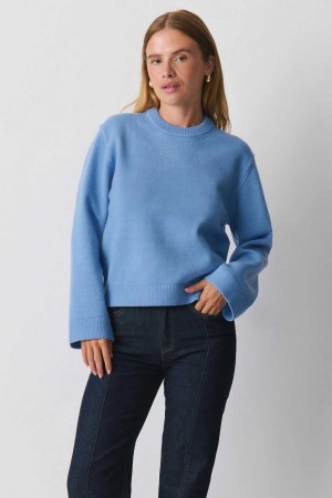 Blue Women Gina Tricot Knitted Crew Neck Sweaters | 69QZTRESA