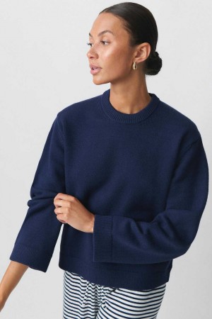 Blue Women Gina Tricot Knitted Crew Neck Sweaters | 60ENMXCAF