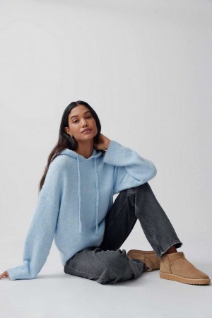 Blue Women Gina Tricot Knitted Hoodie | 90GEUPAVN