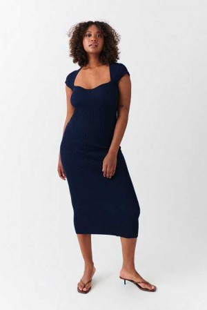 Blue Women Gina Tricot Knitted Midi Dress | 06ITQACGR