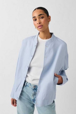 Blue Women Gina Tricot Linen Blend Bomber Jacket | 49OHJNLKD