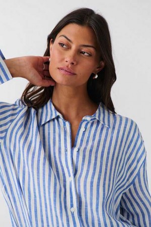 Blue Women Gina Tricot Linen Shirts | 17GIQPCJF