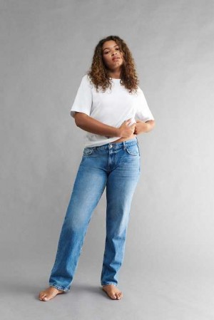 Blue Women Gina Tricot Low Straight Jeans | 69KDQPCSL