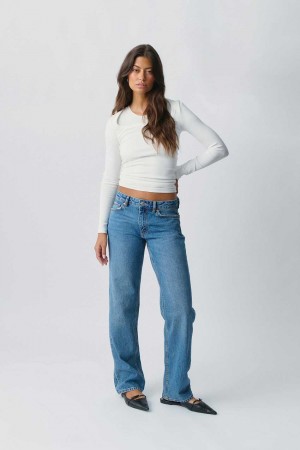 Blue Women Gina Tricot Low Straight Jeans | 18SYUKOJA