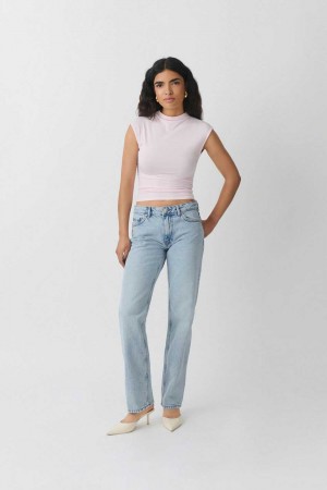 Blue Women Gina Tricot Low Straight Jeans | 96QVZJMTP