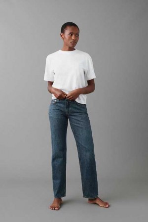 Blue Women Gina Tricot Low Straight Jeans | 37SPYTDQG