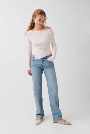 Blue Women Gina Tricot Low Straight Jeans | 65UNYAHJL