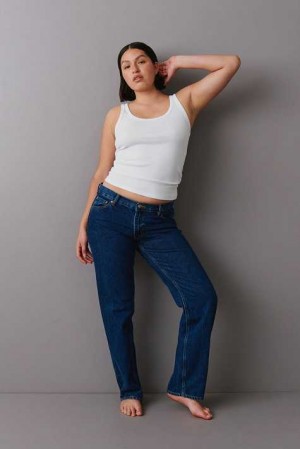 Blue Women Gina Tricot Low Straight Jeans | 65HRYTDGA