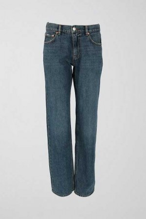 Blue Women Gina Tricot Low Straight Petite Jeans | 28KGITXYB