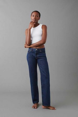 Blue Women Gina Tricot Low Straight Petite Jeans | 84VIGWPZA