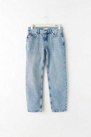 Blue Women Gina Tricot Low Straight Petite Jeans | 84LPCQDOR