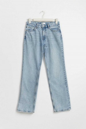 Blue Women Gina Tricot Low Straight Tall Jeans | 12FHMOQKV