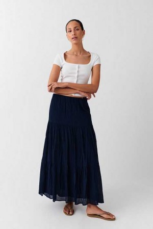 Blue Women Gina Tricot Maxi Cotton Skirts | 49NPXRDOC