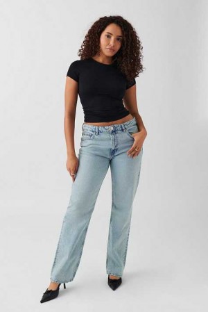 Blue Women Gina Tricot Mid Straight Jeans | 64BCYPRZM