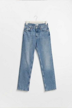 Blue Women Gina Tricot Mid Straight Tall Jeans | 19VKEAHNT