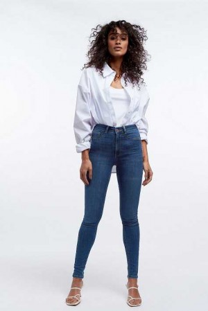 Blue Women Gina Tricot Molly Petite High Waist Jeans | 92MQGRBXI