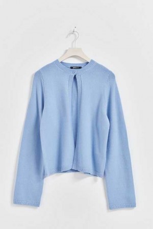 Blue Women Gina Tricot One Button Knit Cardigan | 84YCWHULN