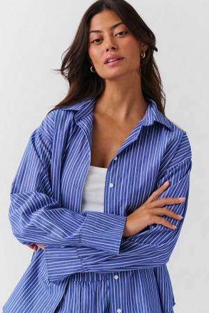 Blue Women Gina Tricot Poplin Shirts | 90ANGDRQW