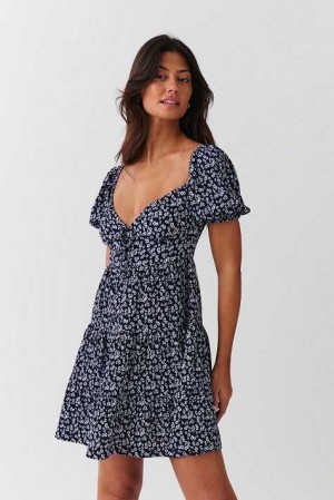 Blue Women Gina Tricot Puff Sleeve Mini Dress | 45WPZGQFL