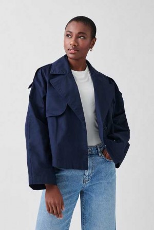 Blue Women Gina Tricot Short Trench Coat | 16ZIKFHVU