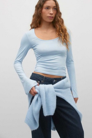 Blue Women Gina Tricot Soft Touch Jersey Tops | 01XIWQPMT