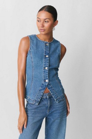 Blue Women Gina Tricot Tailored Denim Vest | 93KNSIJUA