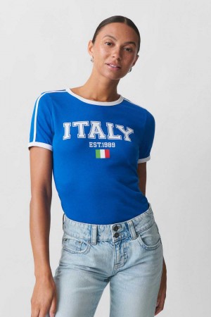 Blue Women Gina Tricot Tight T Shirts | 80KBSGXNT