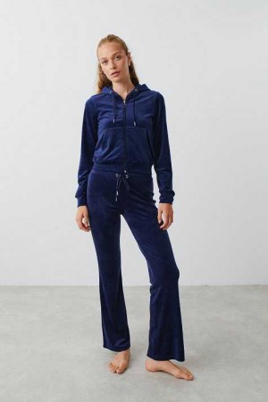 Blue Women Gina Tricot Velour Trousers | 25TKJLMCQ