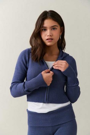 Blue Young Gina Tricot Knitted Yoga Hoodie | 21QLUWDAO