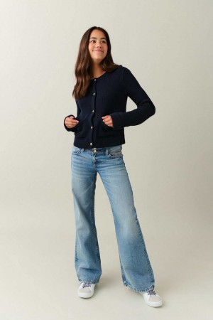 Blue Young Gina Tricot Low Waist Wide Jeans | 05YUTWZOQ