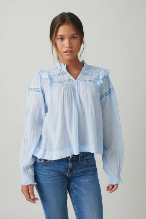 Blue Young Gina Tricot Y Boho Lace Blouse | 49EXUMLBO