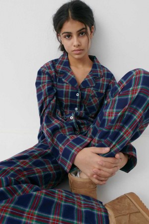 Blue Young Gina Tricot Y Flannel Pj Shirts | 63DHMCVQX